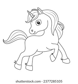 Line art unicorn kids illustration for  Children coloring book page