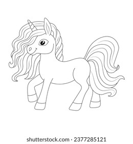 Line art unicorn kids illustration for  Children coloring book page