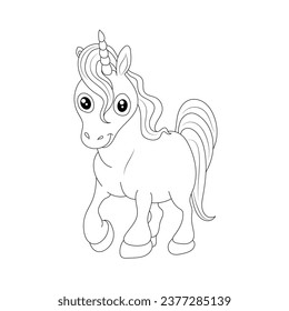 Line art unicorn kids illustration for  Children coloring book page