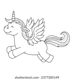Line art unicorn kids illustration for  Children coloring book page