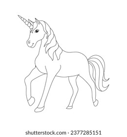 Line art unicorn kids illustration for  Children coloring book page
