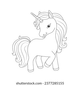 Line art unicorn kids illustration for  Children coloring book page