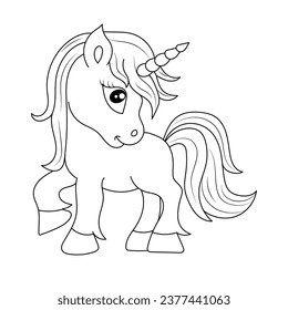 Line art unicorn kids illustration for Children's coloring book page