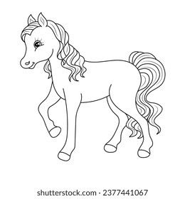 Line art unicorn kids illustration for Children's coloring book page