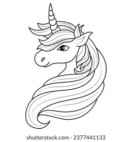 Line art unicorn kids illustration for Children's coloring book page