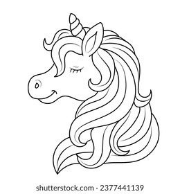 Line art unicorn kids illustration for Children's coloring book page