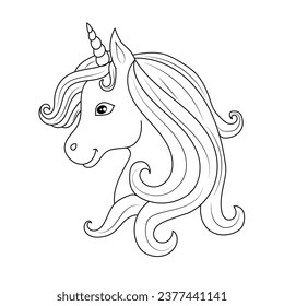 Line art unicorn kids illustration for Children's coloring book page