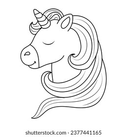 Line art unicorn kids illustration for Children's coloring book page