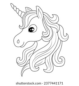 Line art unicorn kids illustration for Children's coloring book page