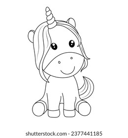 Line art unicorn kids illustration for Children's coloring book page