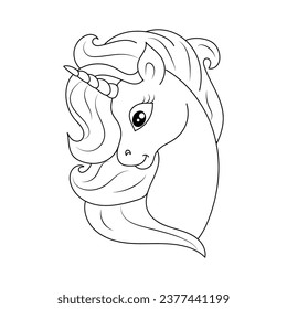 Line art unicorn kids illustration for Children's coloring book page
