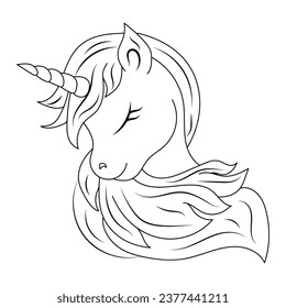 Line art unicorn kids illustration for Children's coloring book page