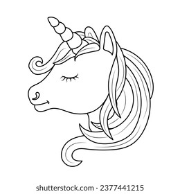 Line art unicorn kids illustration for Children's coloring book page