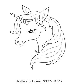 Line art unicorn kids illustration for Children's coloring book page