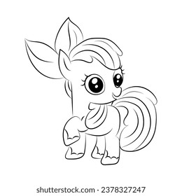 Line art unicorn kids illustration for  Children coloring book page design