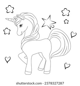 Line art unicorn kids illustration for  Children coloring book page design