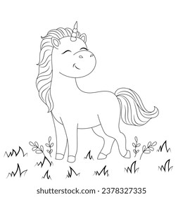 Line art unicorn kids illustration for  Children coloring book page design
