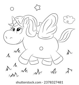 Line art unicorn kids illustration for  Children coloring book page design