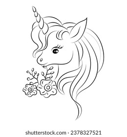 Line art unicorn kids illustration for  Children coloring book page design