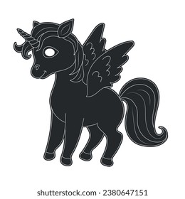 Line art unicorn kids illustration for  Children coloring book page, Unicorn kids coloring page vector blank printable design for children to fill in Free Vector