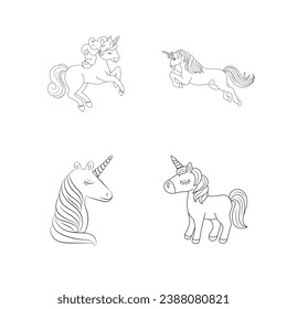  Line art unicorn kids illustration for  Children coloring book page, Unicorn kids coloring page vector blank printable design for children to fill in Free Vector