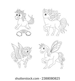  Line art unicorn kids illustration for  Children coloring book page, Unicorn kids coloring page vector blank printable design for children to fill in Free Vector