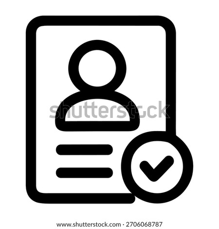 Line Art User Profile Verified Account Card Checkmark Sign Icon