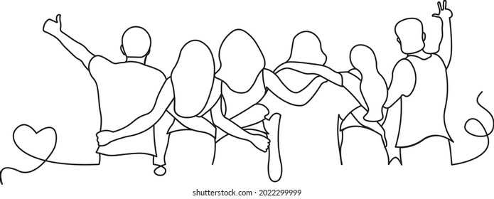 Line Art Valentine Flat Happy friendship day web banner with various groups of friends hugging together for special occasion celebration. EPS10 vector.