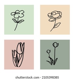 line art of various beautiful flowers. eps file