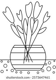 Line Art of Vase com flores colorindo página crianças amigável simples bonito mínima clipart arte KDP coloração