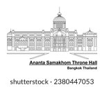 Line art vector of Ananta Samakhom Throne Hall famous marble building Bangkok Thailand drawing in black and white