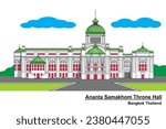 Line art vector of Ananta Samakhom Throne Hall famous marble building Bangkok Thailand drawing in colorful vector