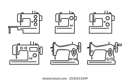Vetor de arte de linha de antigo e moderno símbolo de máquina de costura logotipo ou desenho ícone em preto e branco