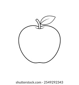 A line art vector of a apple with a small leaf