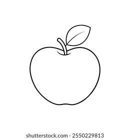 A line art vector of a apple with a small leaf 