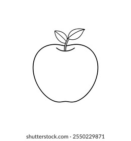 A line art vector of a apple with a small leaf 