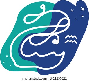 line art vector Aquarius horoscope sign in twelve zodiacs with stars background.