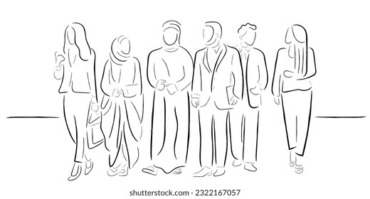 Line art vector of Ara Business people. Arab culture and business.