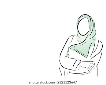 line art vector of an arab woman. Arab business woman portrait.