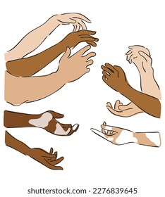 VECTOR DE ARTE DE LÍNEA DE ARMAS DE DIFERENTES PERSONAS DE DIFERENTES ETNIAS EN TODO EL MUNDO. Concepto de coexistencia art.