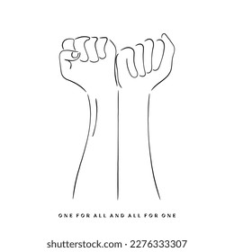 Line art vector of arms with hands clenched in fists together showing unity and solidarity. Coexistence concept art.