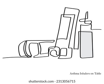 line art vector of asthma awareness. asthma inhalers line art print design isolated on white background.