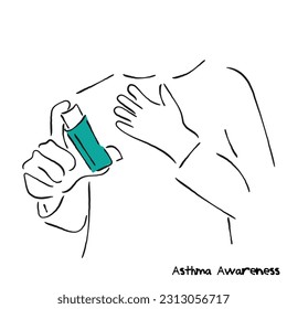 vectores de arte de línea de conciencia del asma. los inhaladores de asma alinean el diseño de impresión de arte aislado en fondo blanco.
