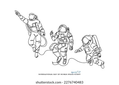 Line art vector of astronauts. International day of Human space flight.