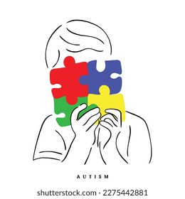 Line art vector of Autism Learning. Autism awareness concept art. Accept autism and understand the challenges associated with it. Help people build a kinder world for every unique individual.