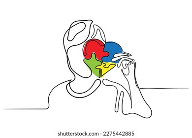 Line art vector of Autism Learning. Autism awareness concept art. Accept autism and understand the challenges associated with it. Help people build a kinder world for every unique individual.