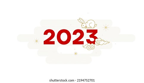 Line art vector banner, poster, premade card template. Chinese illustration of the Rabbit Zodiac sign. Symbol of 2023 in the Chinese Lunar calendar, isolated. Black Water Rabbit, Chine Calendar.