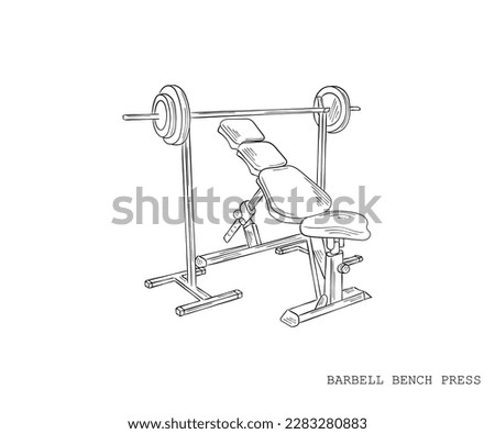 Line art vector of Barell Bench Press. Gym Icons Sketch.