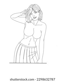 line art vector beautiful character of young woman