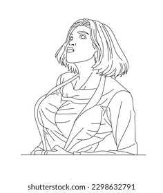 line art vector beautiful character of young woman
